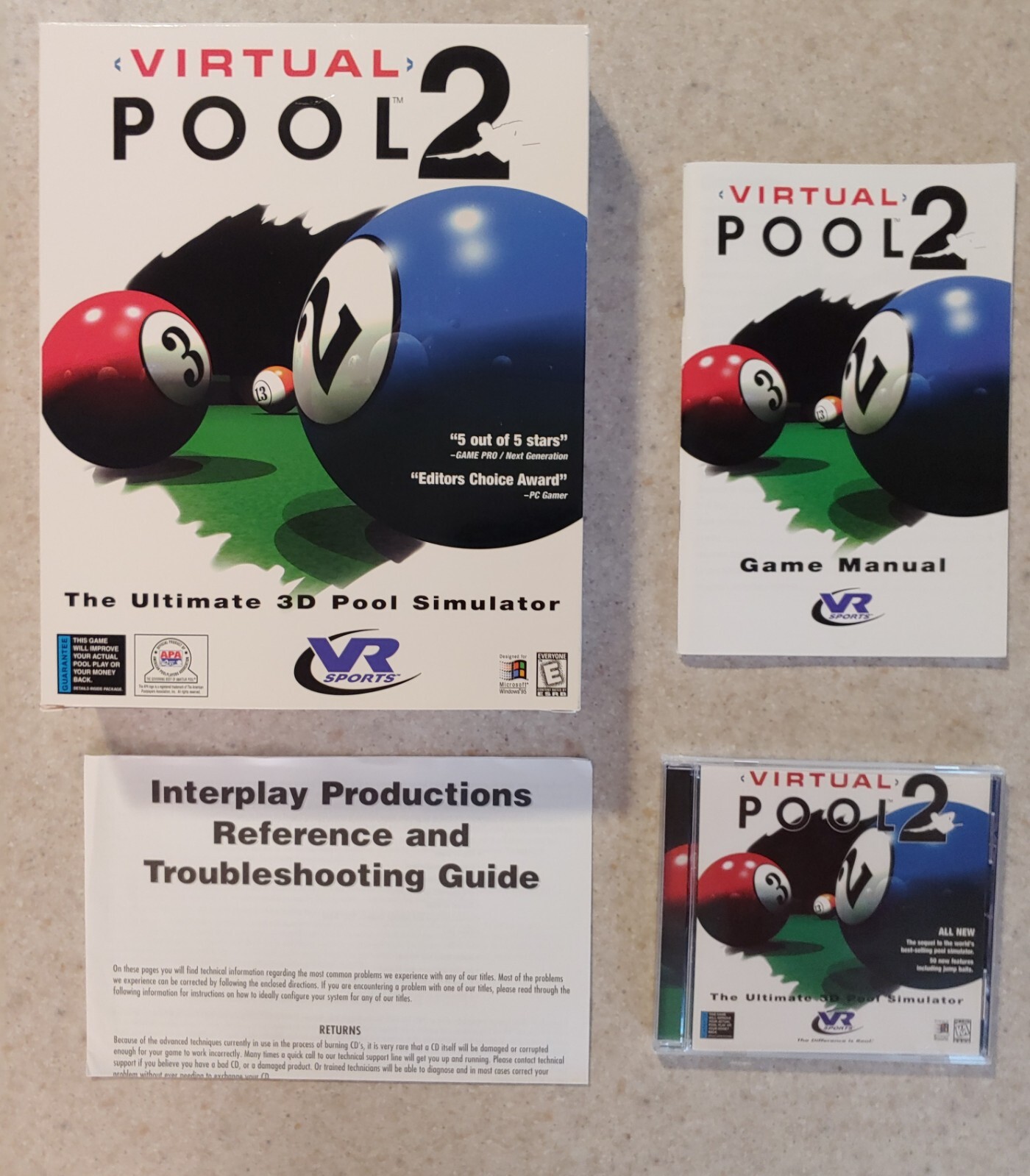 Virtual Pool 2 PC CD-ROM with Original Outer Box, Manual, Jewel Case, & CD NICE!