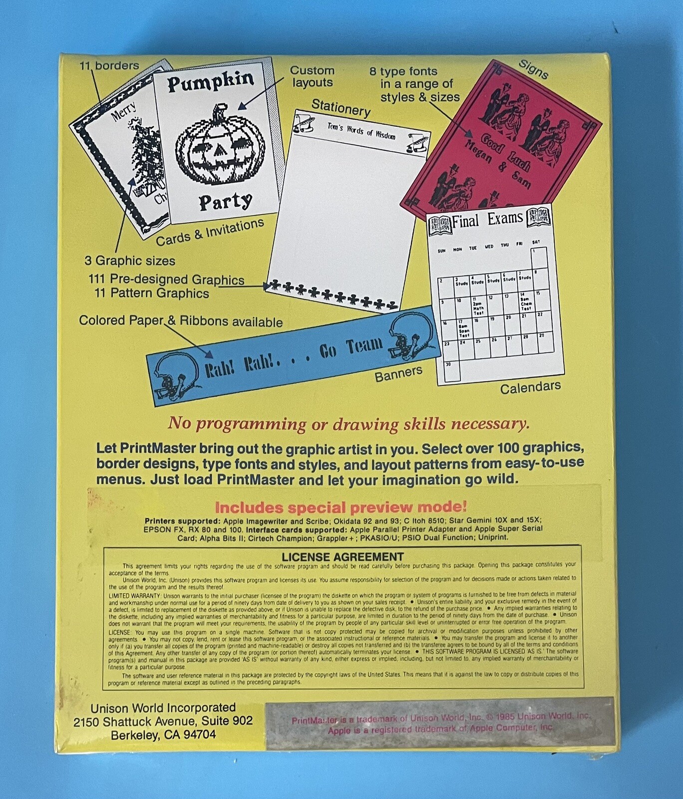Print Master for Apple II Series — New Factory Sealed — 1985 Unison World