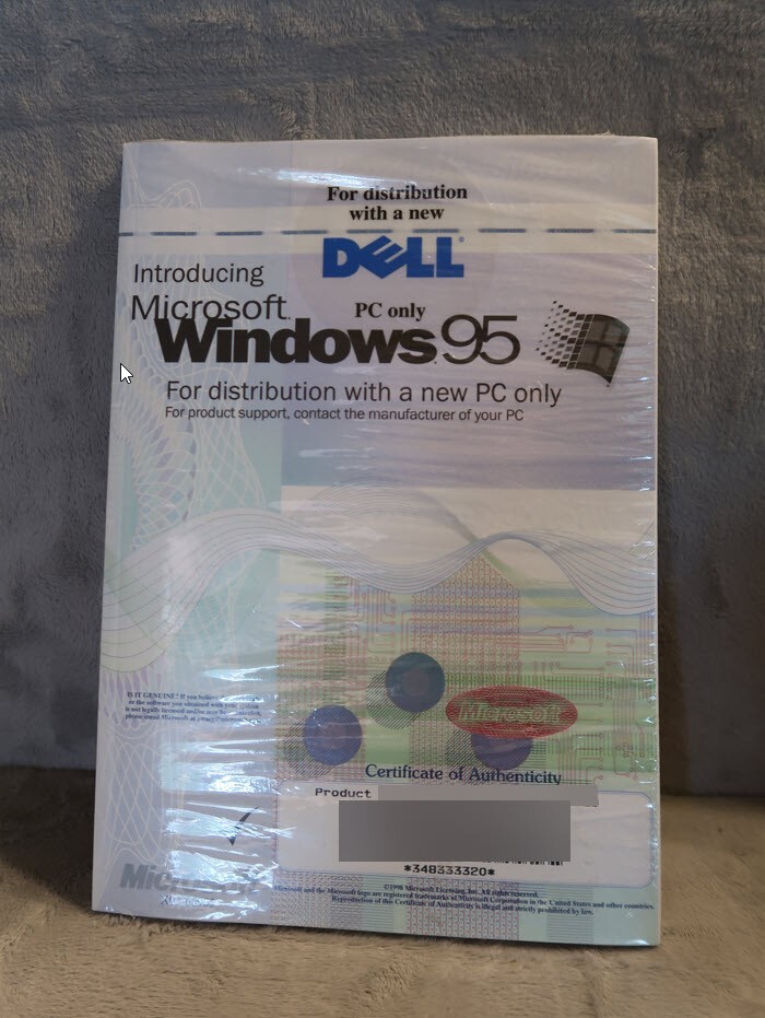 NEW Sealed Microsoft Windows 95 Install CD-ROM w/COA, Product Key & User Guide