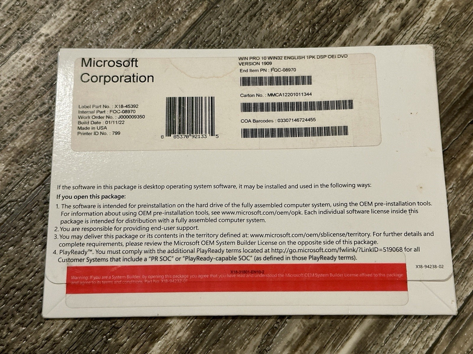 Windows 10 Professional 32bit Sealed With Key (Free Shipping)