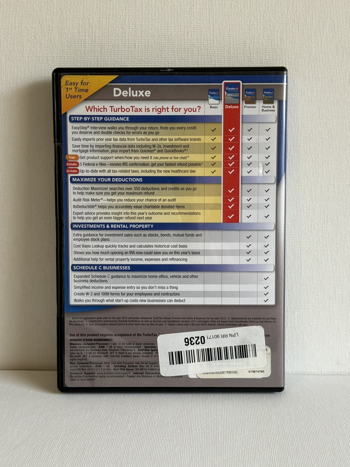 Intuit Turbotax Deluxe 2013 Federal Returns Plus E-File Turbo Tax PC/MAC NEW!
