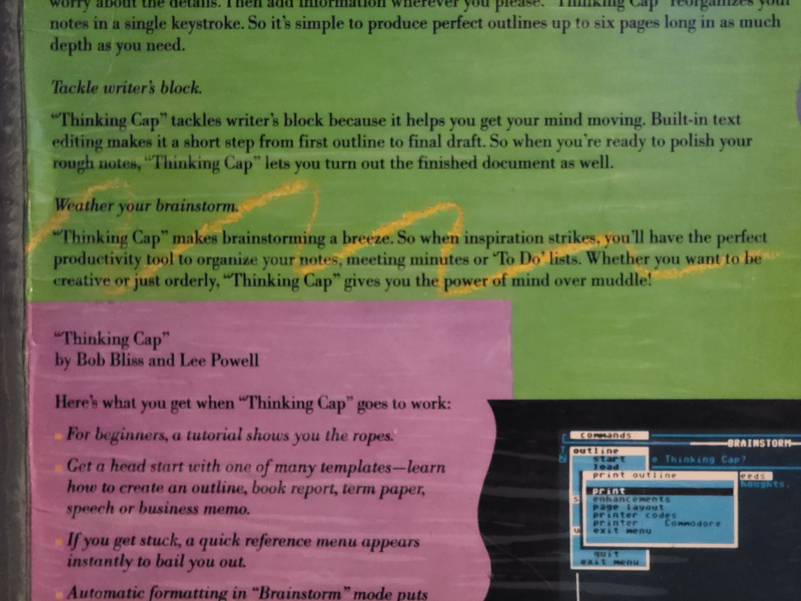 Thinking Cap The Outline Processor by Broderbund for C64 – C128 RARE. UNTESTED