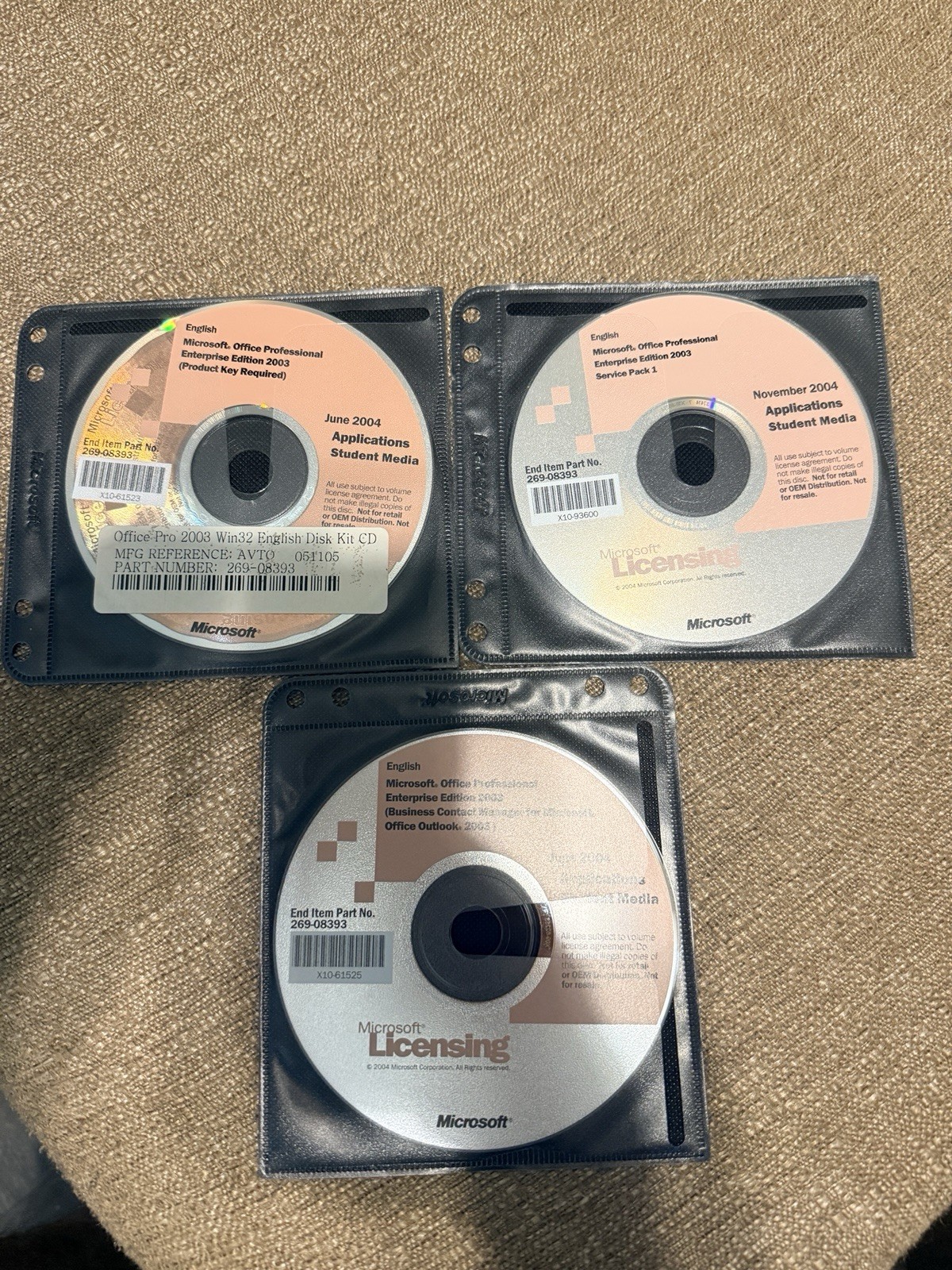 Microsoft Office Professional Enterprise 2003 SP1 Apps Student Media 3 CDs w key