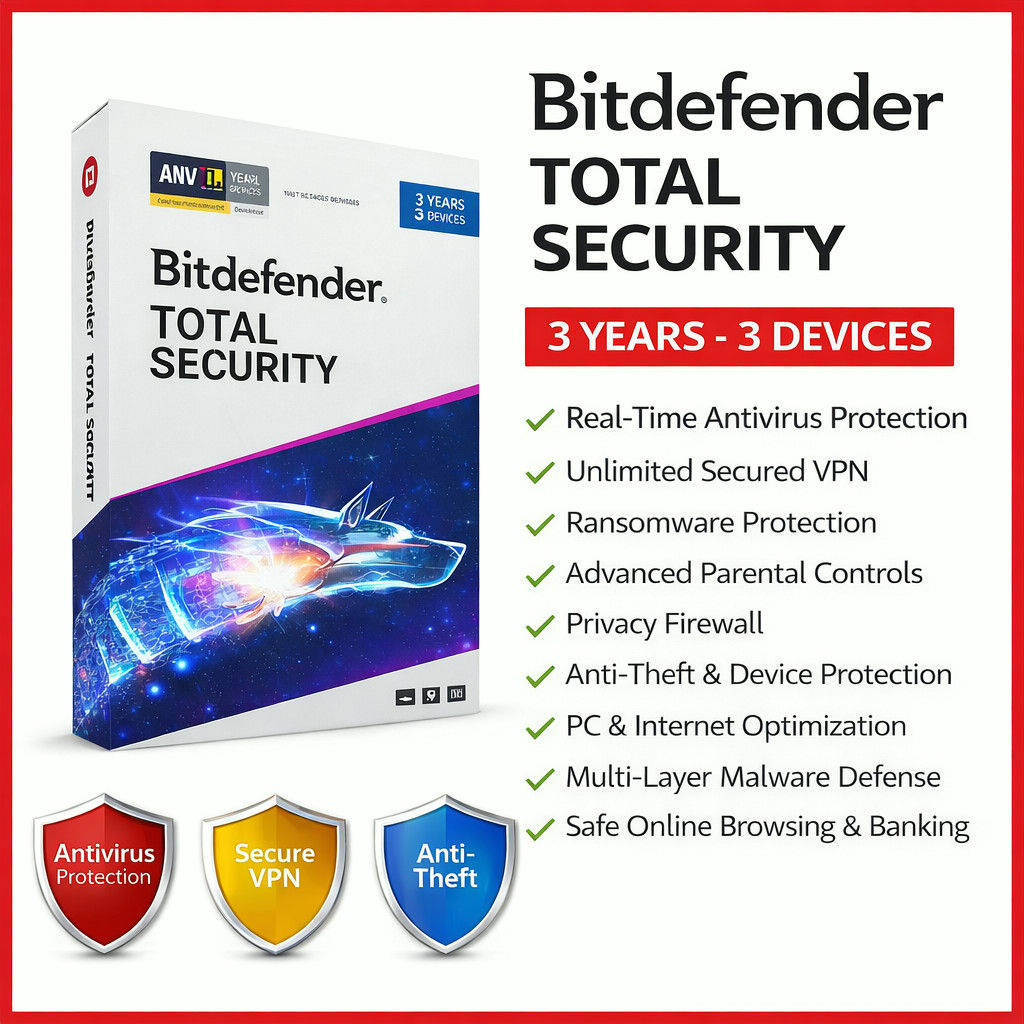 Bitdefender Total Security 2026 – 3 Years 3 Devices (Windows,MAC,Android)