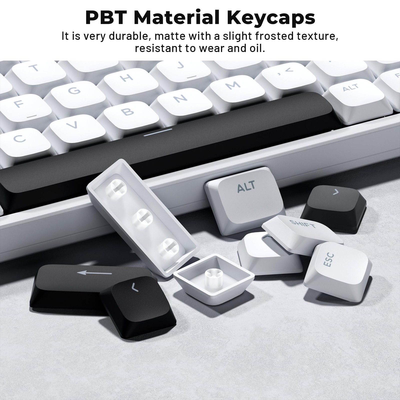 XVX Low Profile White Keycaps, Shine Through Keycap Set, Double Shot PBT Key …