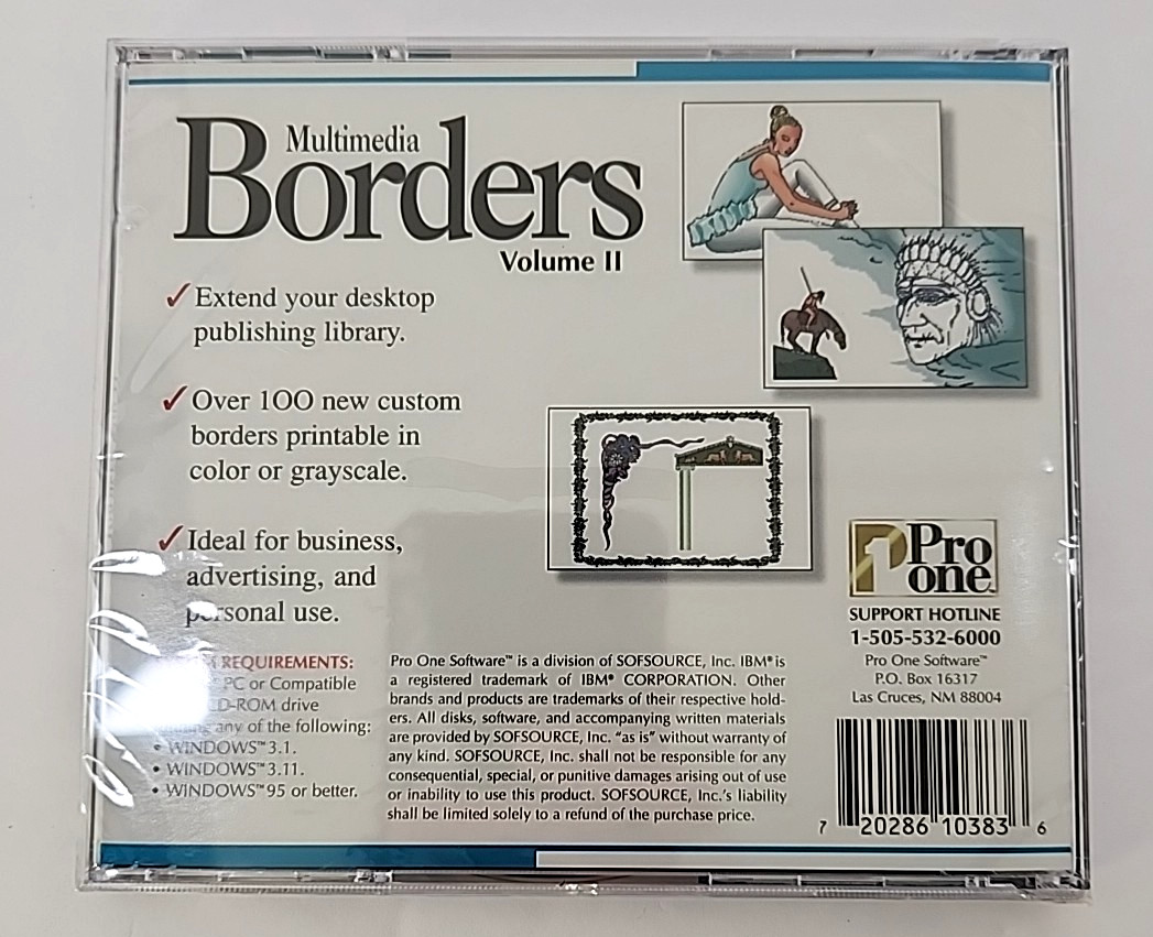 Pro One Multimedia Borders Volume II Cd Rom NOS Sealed VTG Windows 95