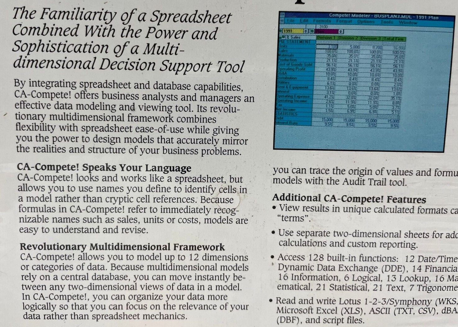 1991 CA-Compete! Multidimensional Modeling & Viewing Promo NOS Computer Assciate