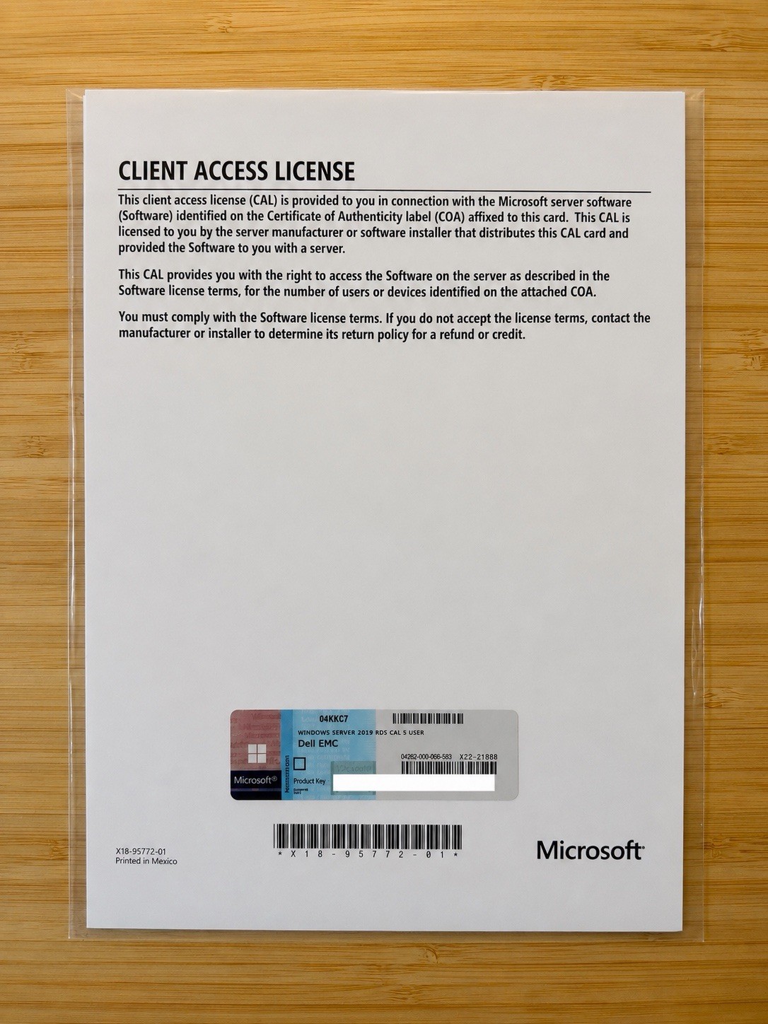 Microsoft Windows Server 2019 Remote Desktop RDS 5 User CAL – Dell 04KKC7