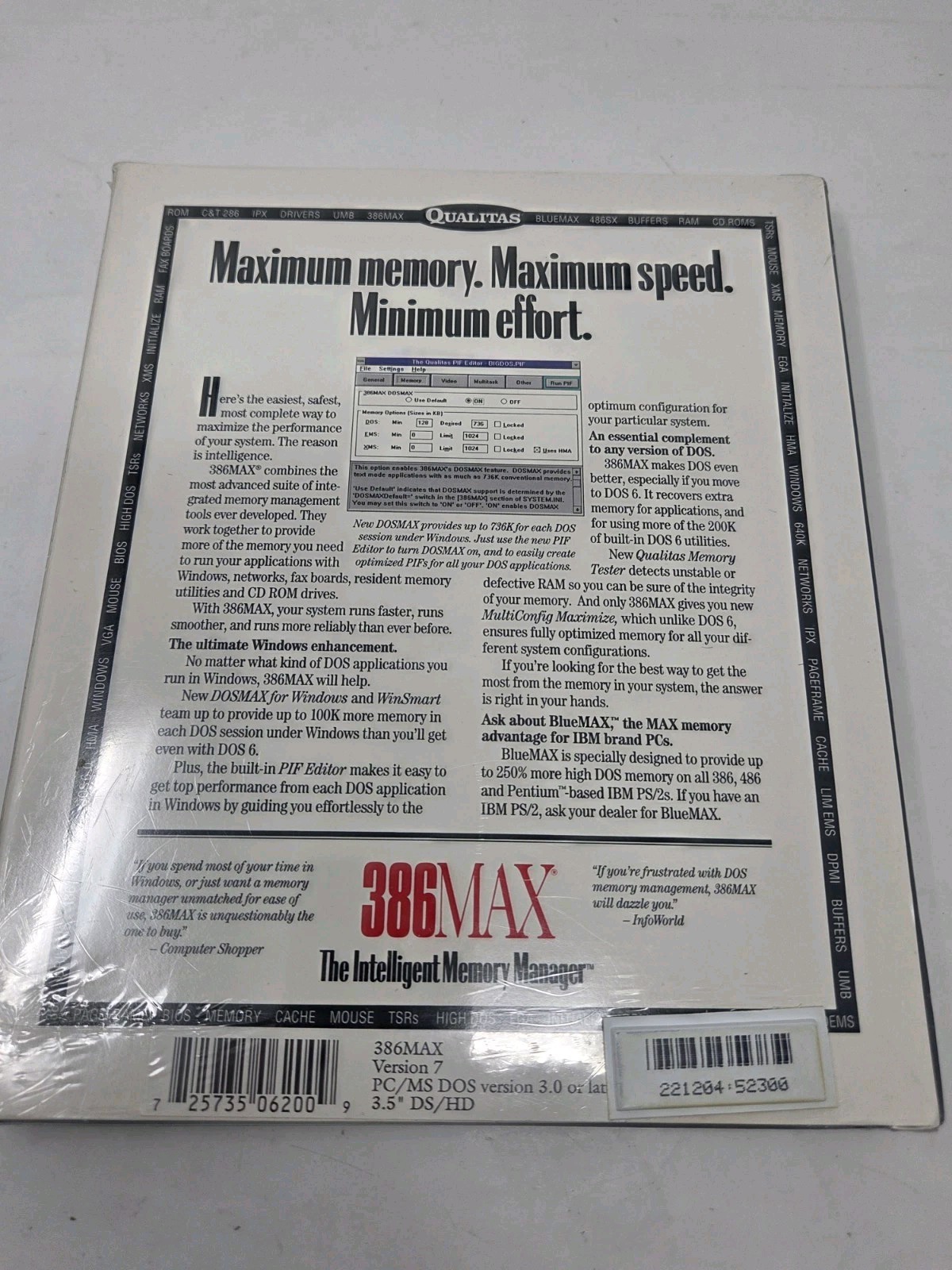 Qualitas 386Max Ver 7 Memory Management Software 386-486 New/Sealed