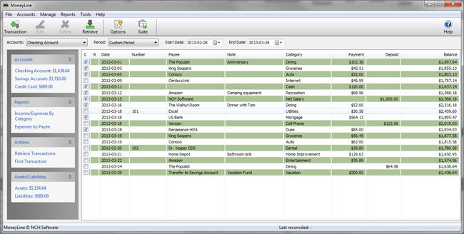 MoneyLine Personal Finance Software Home Accounting Checkbook Software NCH