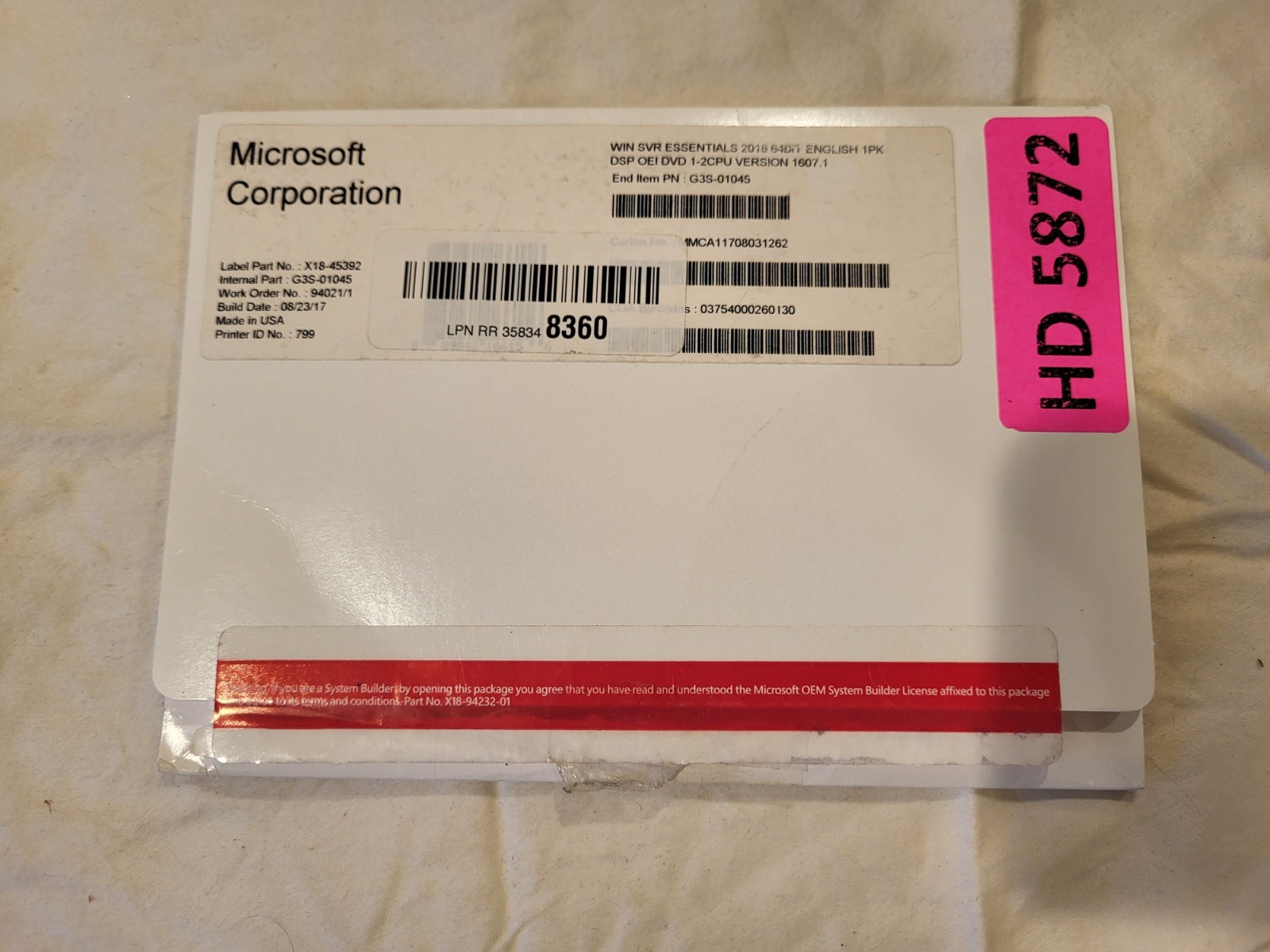 Microsoft Windows Server Essentials 2016 DSP DVD, G3S-01045