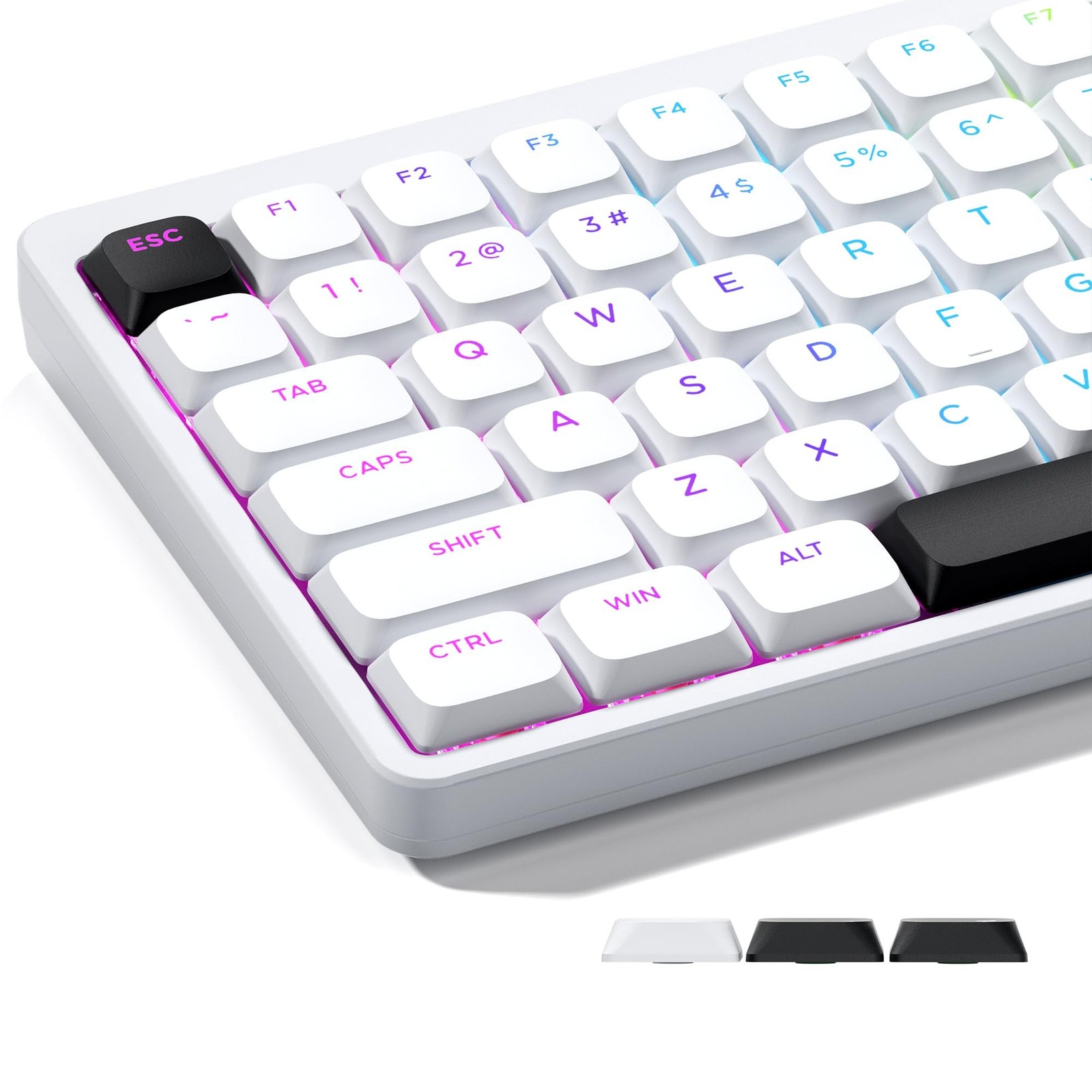 XVX Low Profile White Keycaps, Shine Through Keycap Set, Double Shot PBT Key …