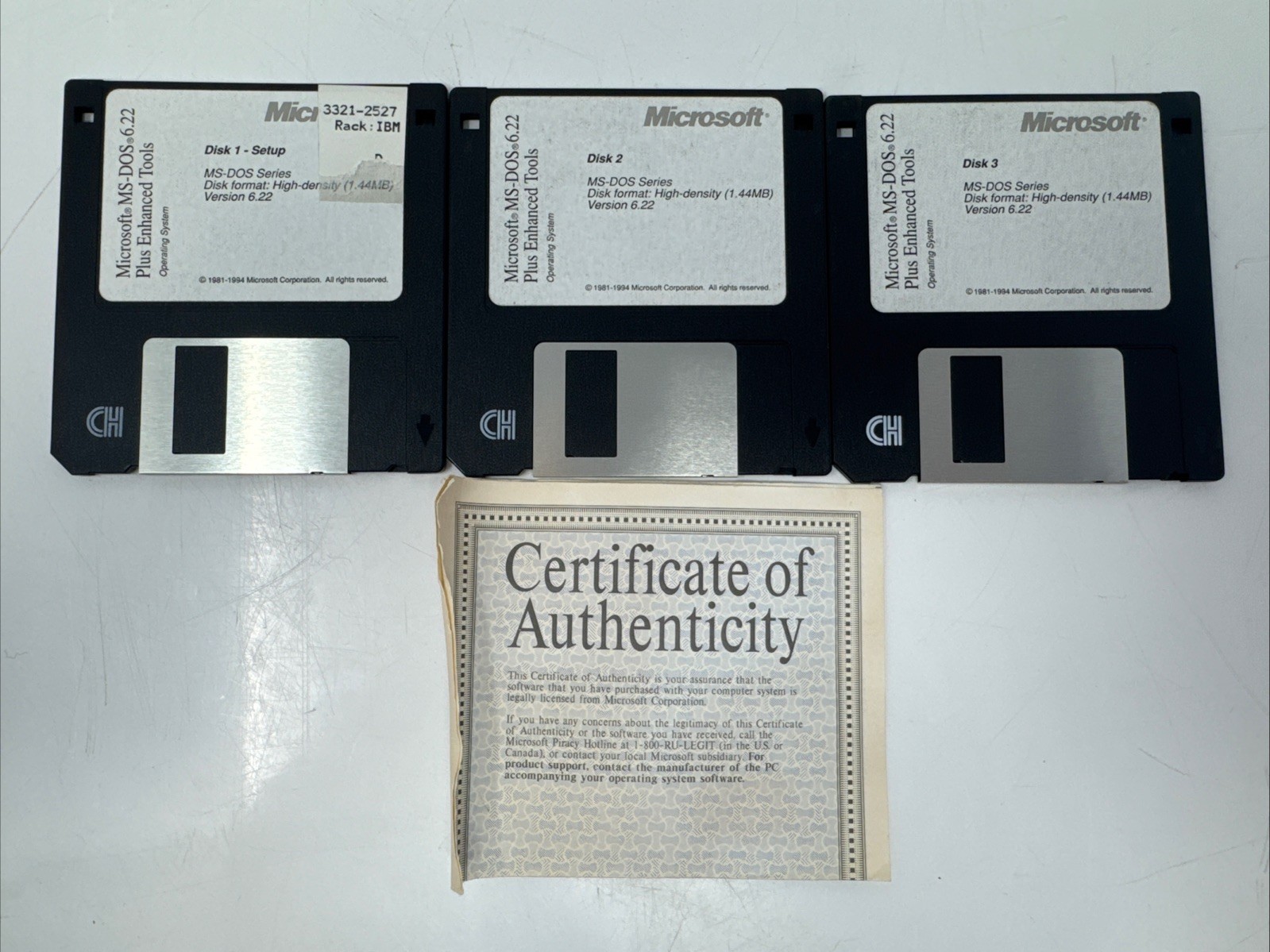 Microsoft MS-DOS 6.22 Plus Enhanced Tools 3.5” Floppy Disks 1-3 With COA