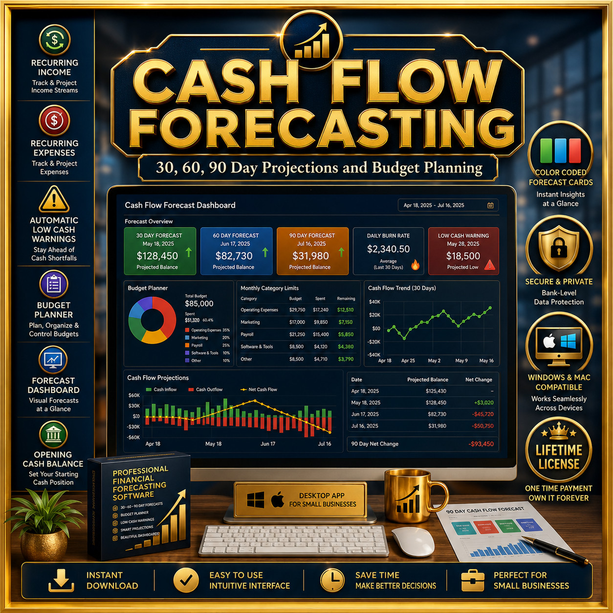 Cash Flow Management Software on USB Small Business Accounting App for Win &Mac