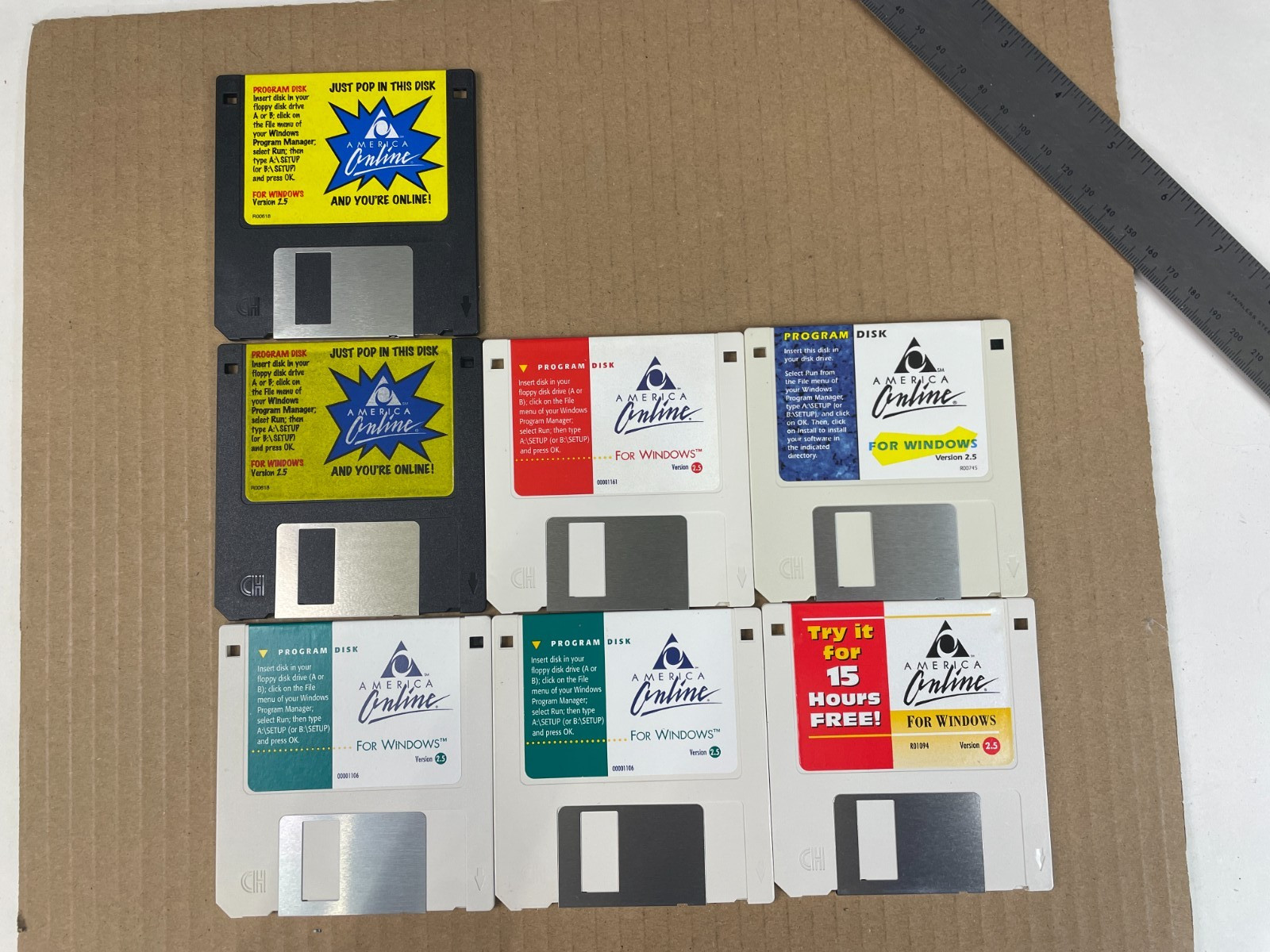 Lot (7) Version 2.5 America Online Program Disk for Windows 3.5″ Vintage AOL