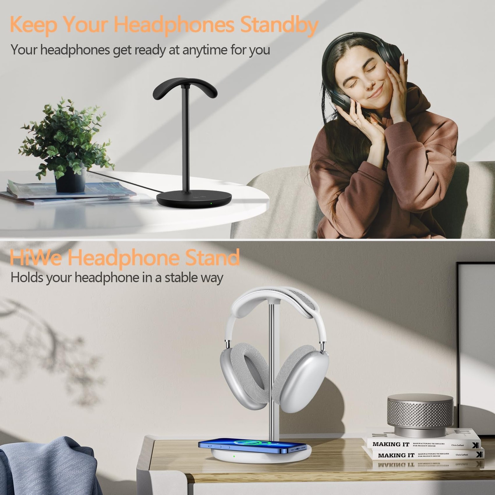 Headphone Stand with Wireless Charger, Gaming Headset Holder Hanger Rack 2 in…