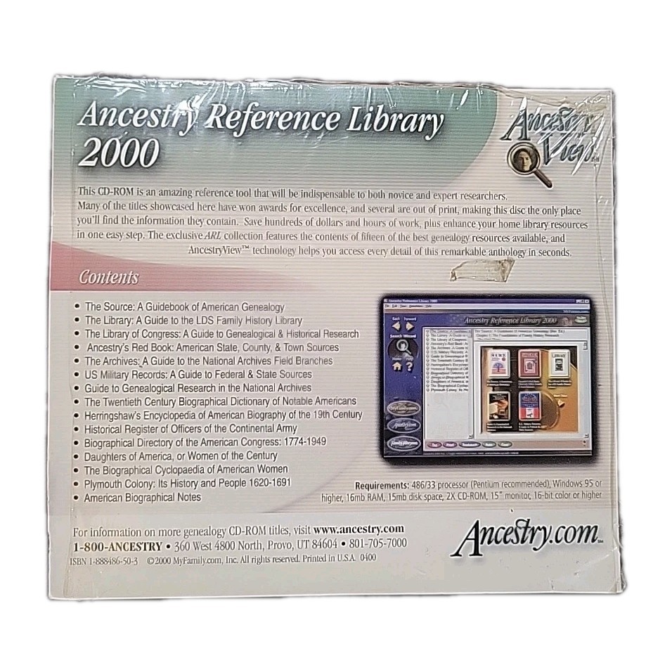 Ancestry / ANCESTRY REFERENCE LIBRARY 2000 / CD-ROM New Sealed Genealogy