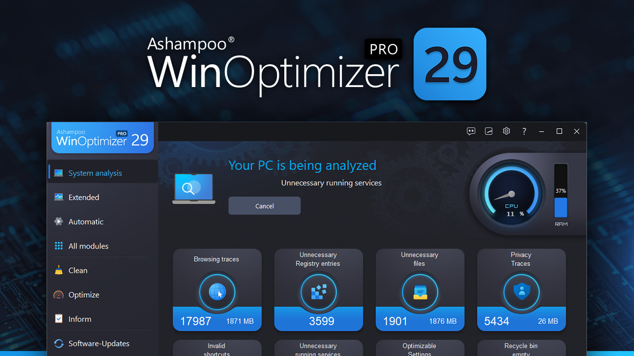Ashampoo WinOptimizer PRO 29- Fast. Clean. & Safe -Lifetime License 3 PCs [DISC]