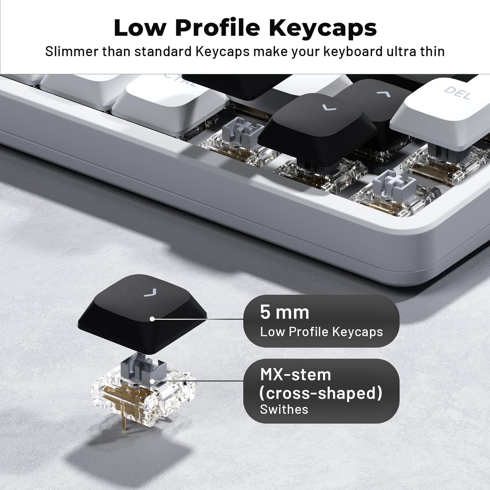 XVX Low Profile White Keycaps, Shine Through Keycap Set, Double Shot PBT Key …