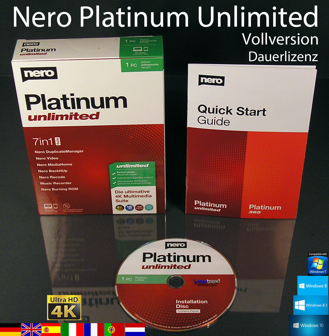 Nero Platinum Unlimited Full Version Box + CD 7in1 Burning Software Perpetual License NEW