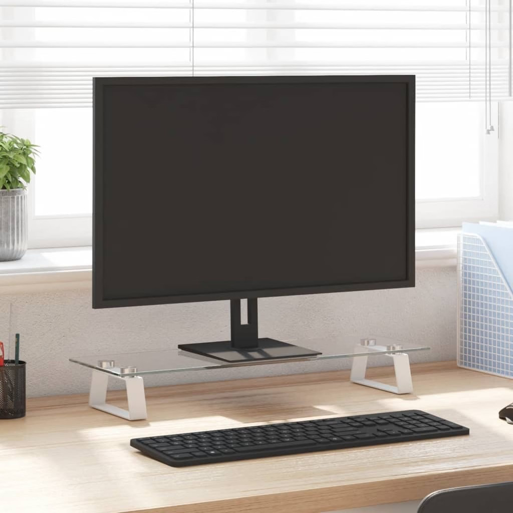 Monitor Stand White 23.6″x7.9″x3.1″ Tempered Glass and Metal