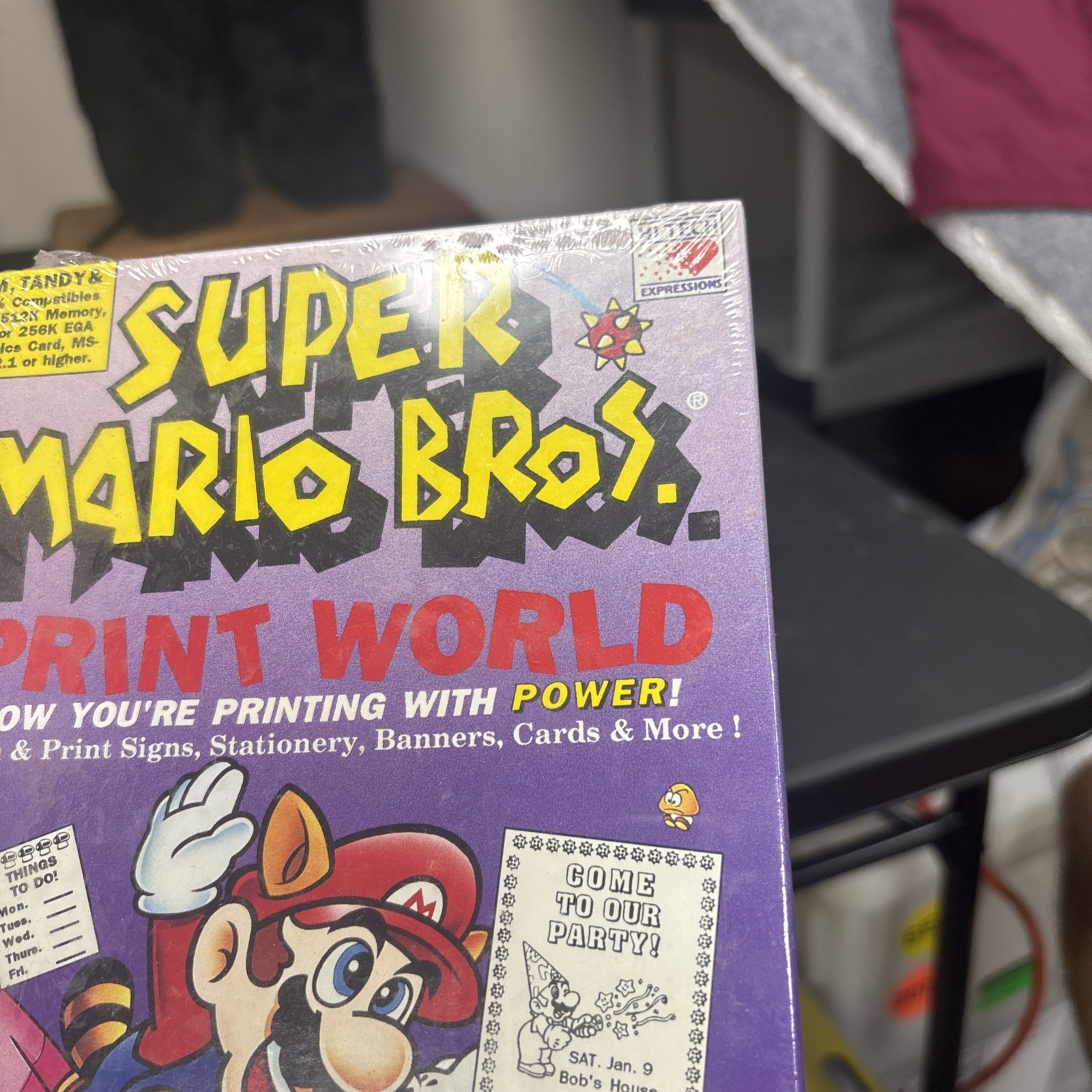 NEW RARE Super Mario Bros Print World IBM Tandy 5.25″ Disk Big Box Nintendo 1991