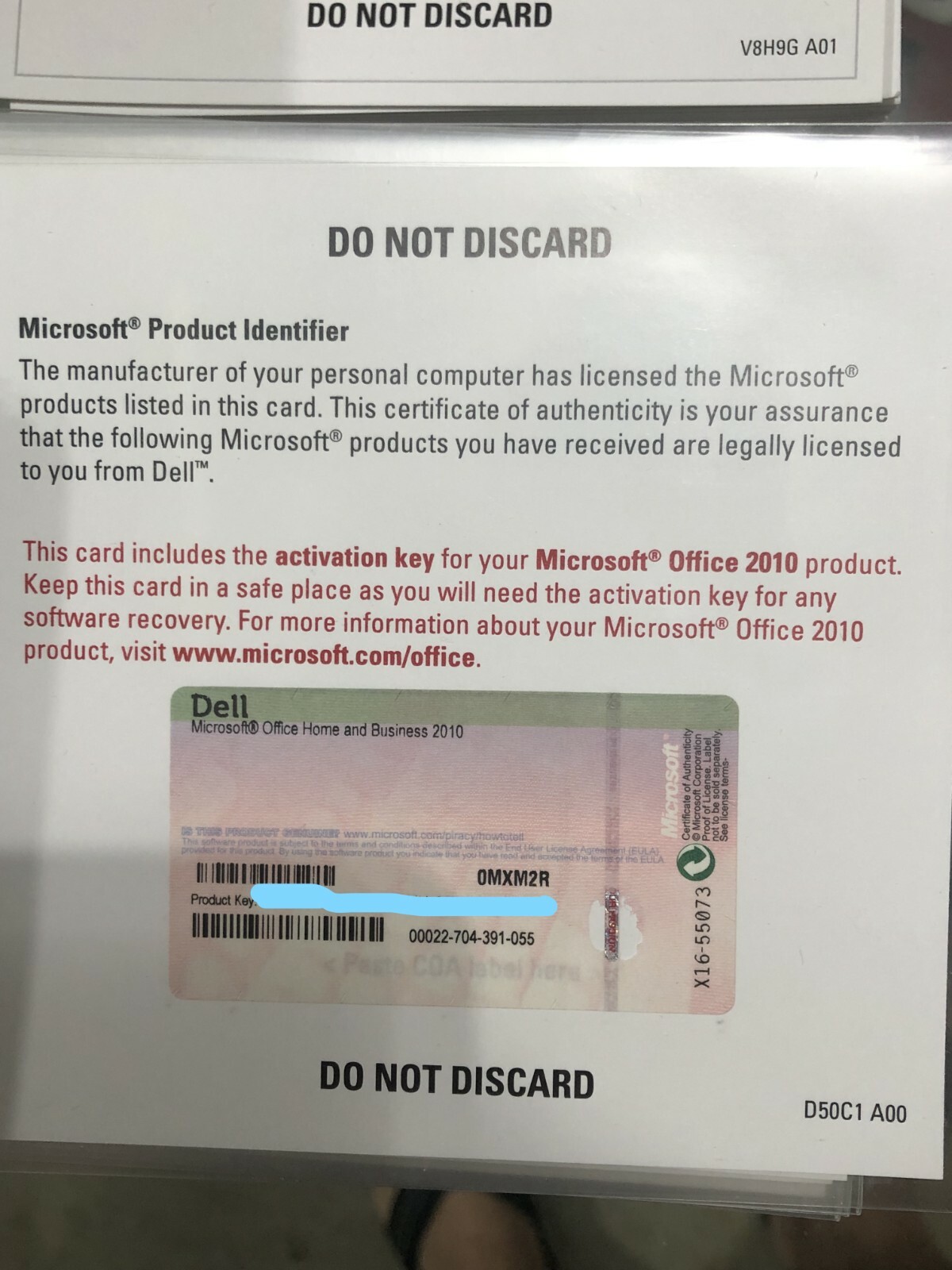 Microsoft Office Home and Business 2010 Product Activation Key Card ONLY NO Disc
