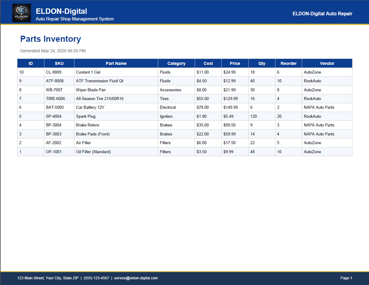 Auto Repair Shop Management Software USB Invoices Estimates Inventory PC MAC