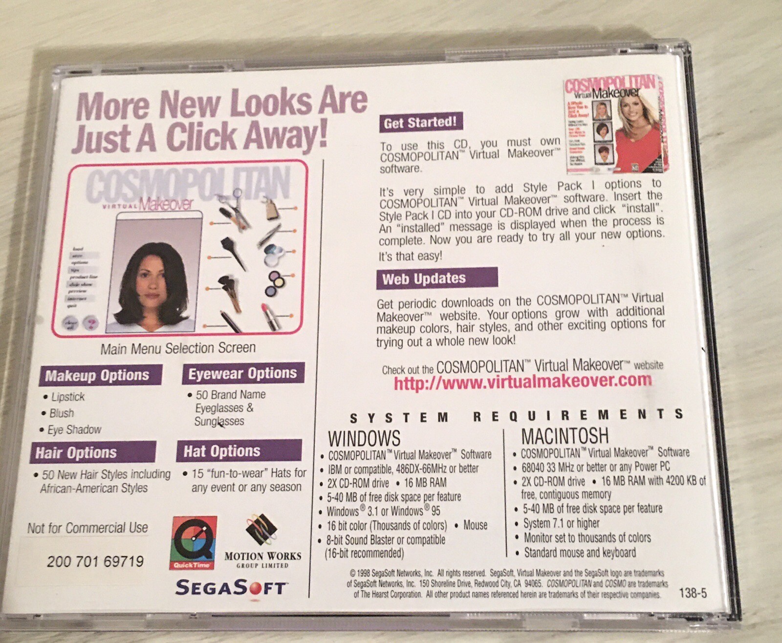 1997 Cosmopolitan Virtual Makeover & 1998 Style Pack 1 CD Set by SegaSoft