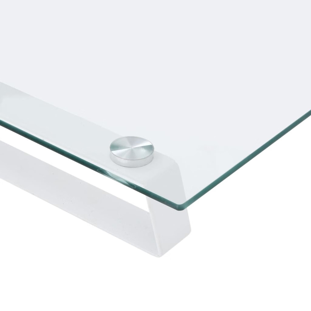 Monitor Stand White 15.7″x13.8″x3.1″ Tempered Glass and Metal