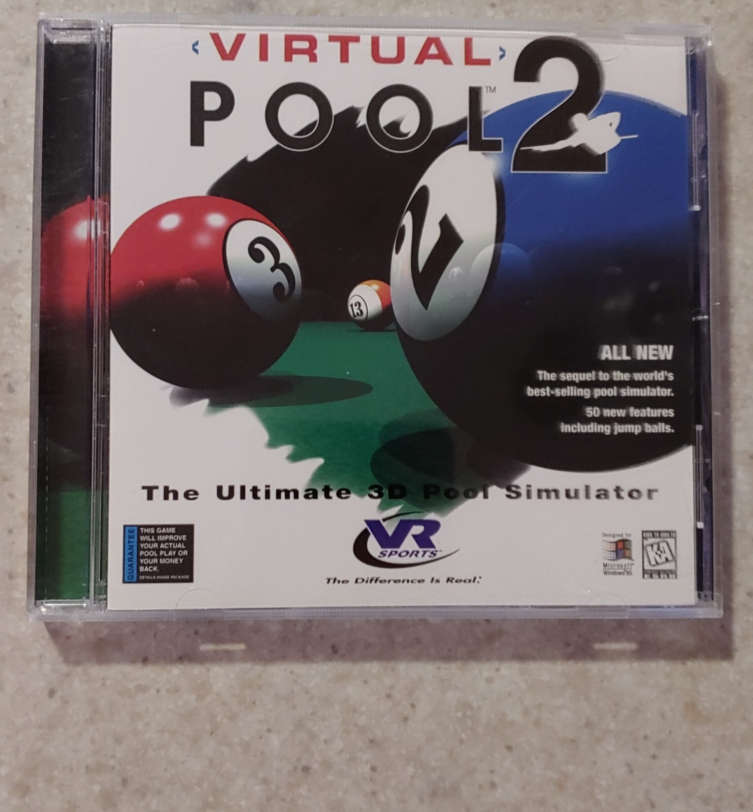 Virtual Pool 2 PC CD-ROM with Original Outer Box, Manual, Jewel Case, & CD NICE!