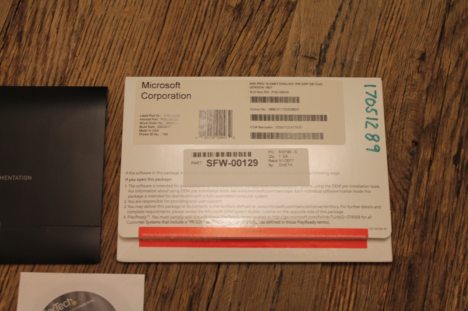 Microsoft Windows Pro 64bit Installation Disk W/Nvidia Driver Software w/Startec