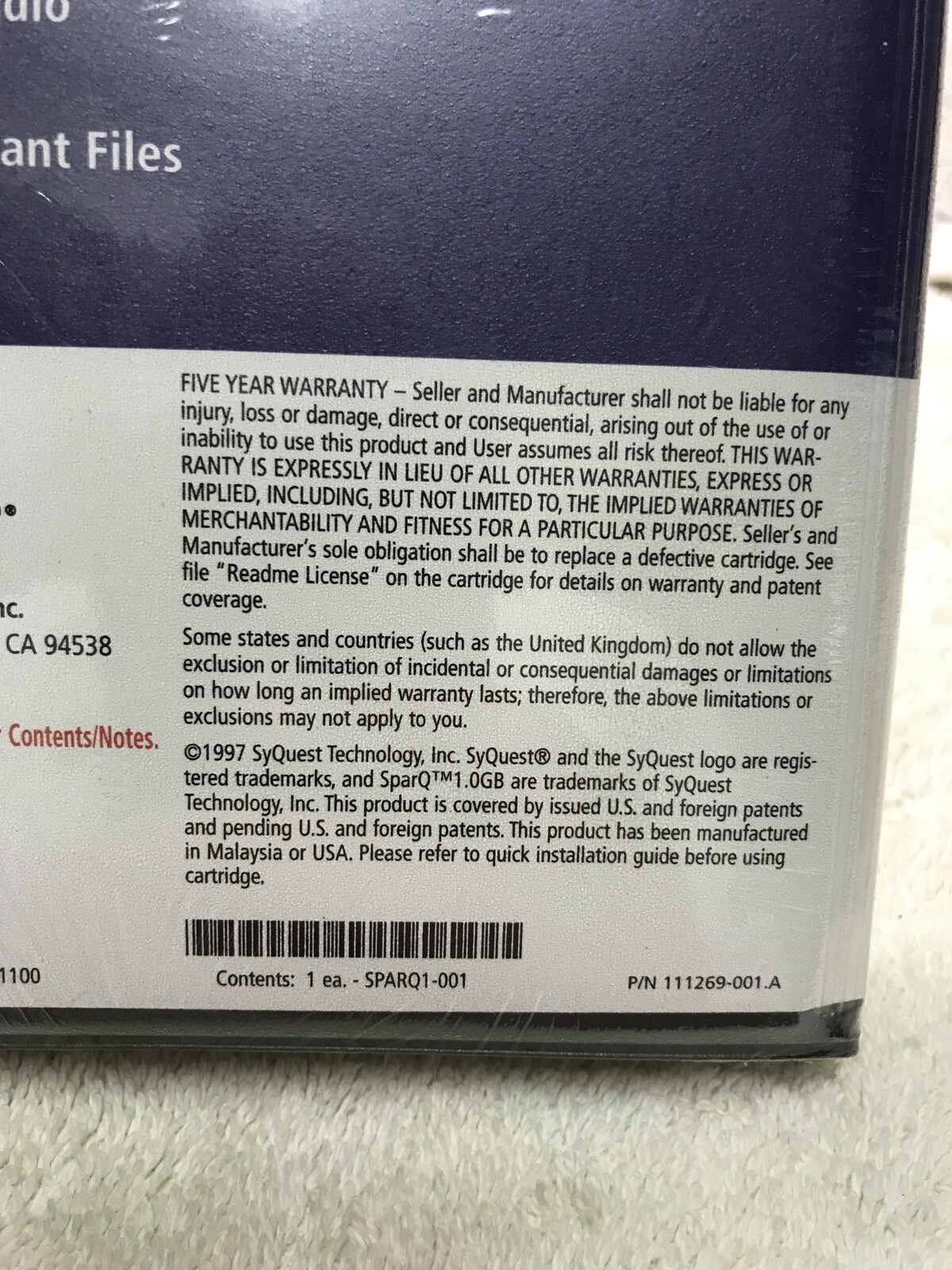 Syquest Sparq 1.0 Removable Cartridge Hard Drive -New -Unopened