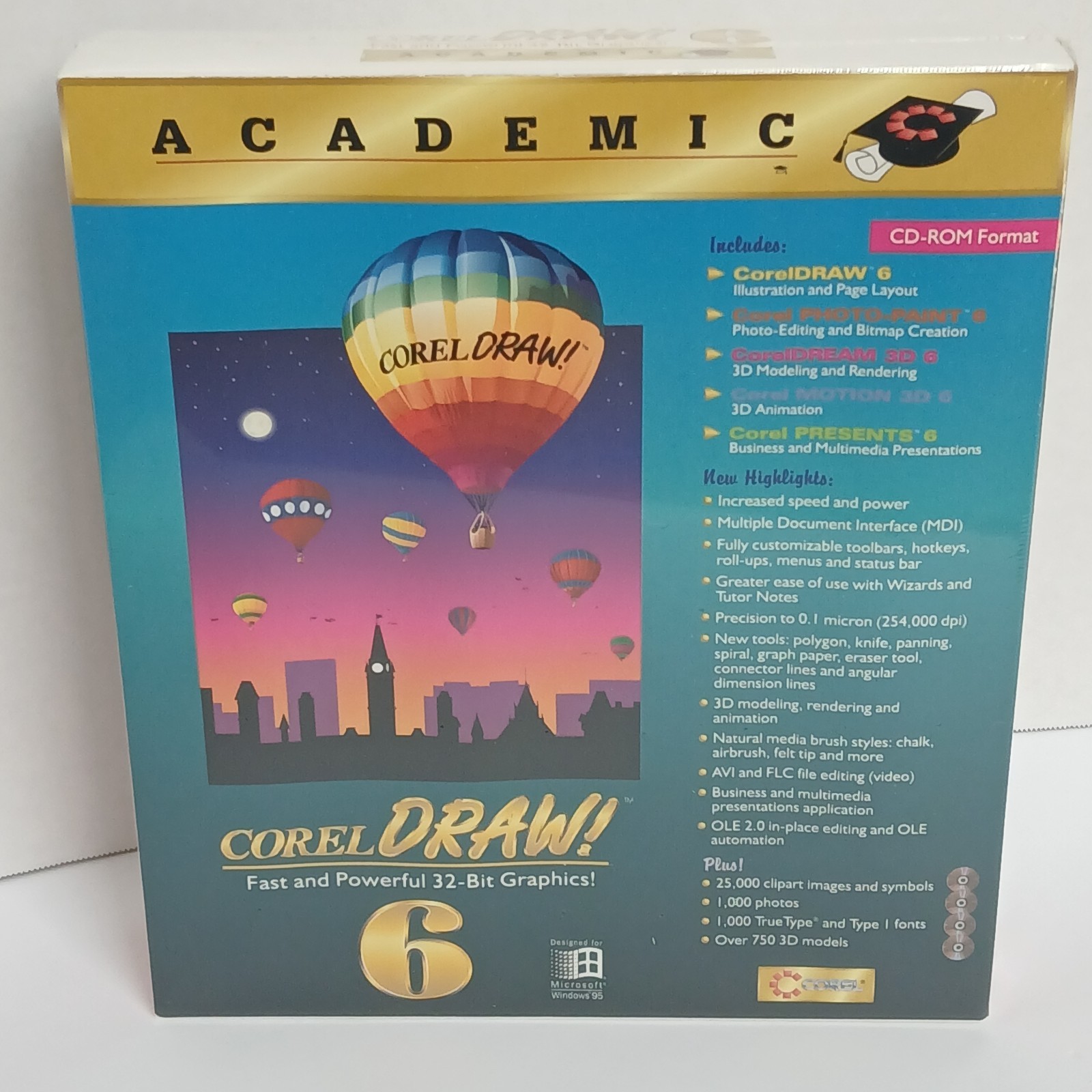 Corel Draw! 6 Microsoft Windows New Sealed Coreldraw Cd-Rom Vintage Academic