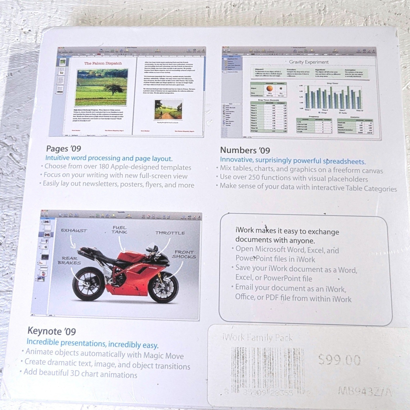 Apple iWork ’09 Family Pack OS X White Sealed MB943Z/A w MobileMe
