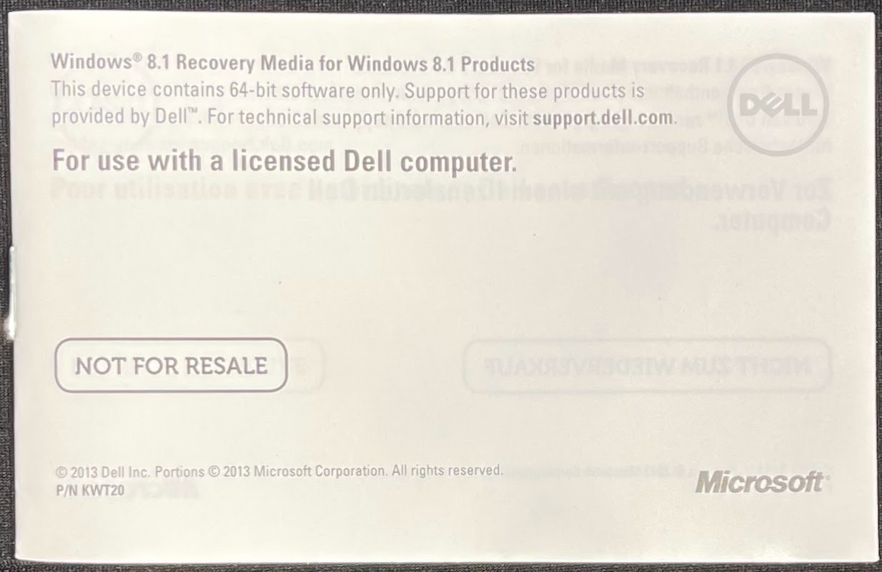 Dell / Microsoft Windows 8.1 64Bit Recovery Media USB Thumb Drive / JD83D