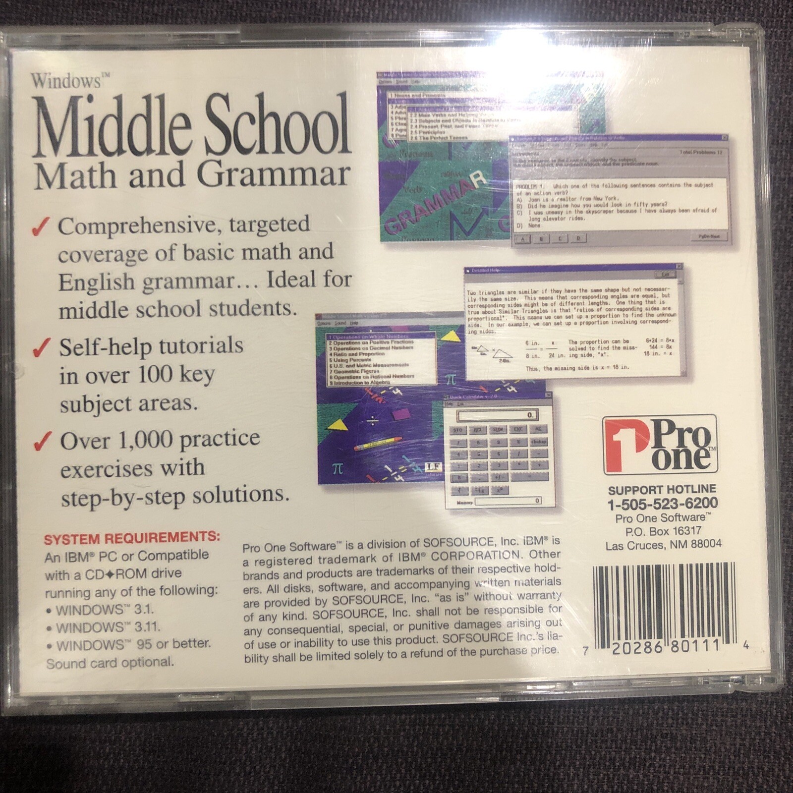 Middle School Math and Grammar (CD-ROM, Windows, Pro One)
