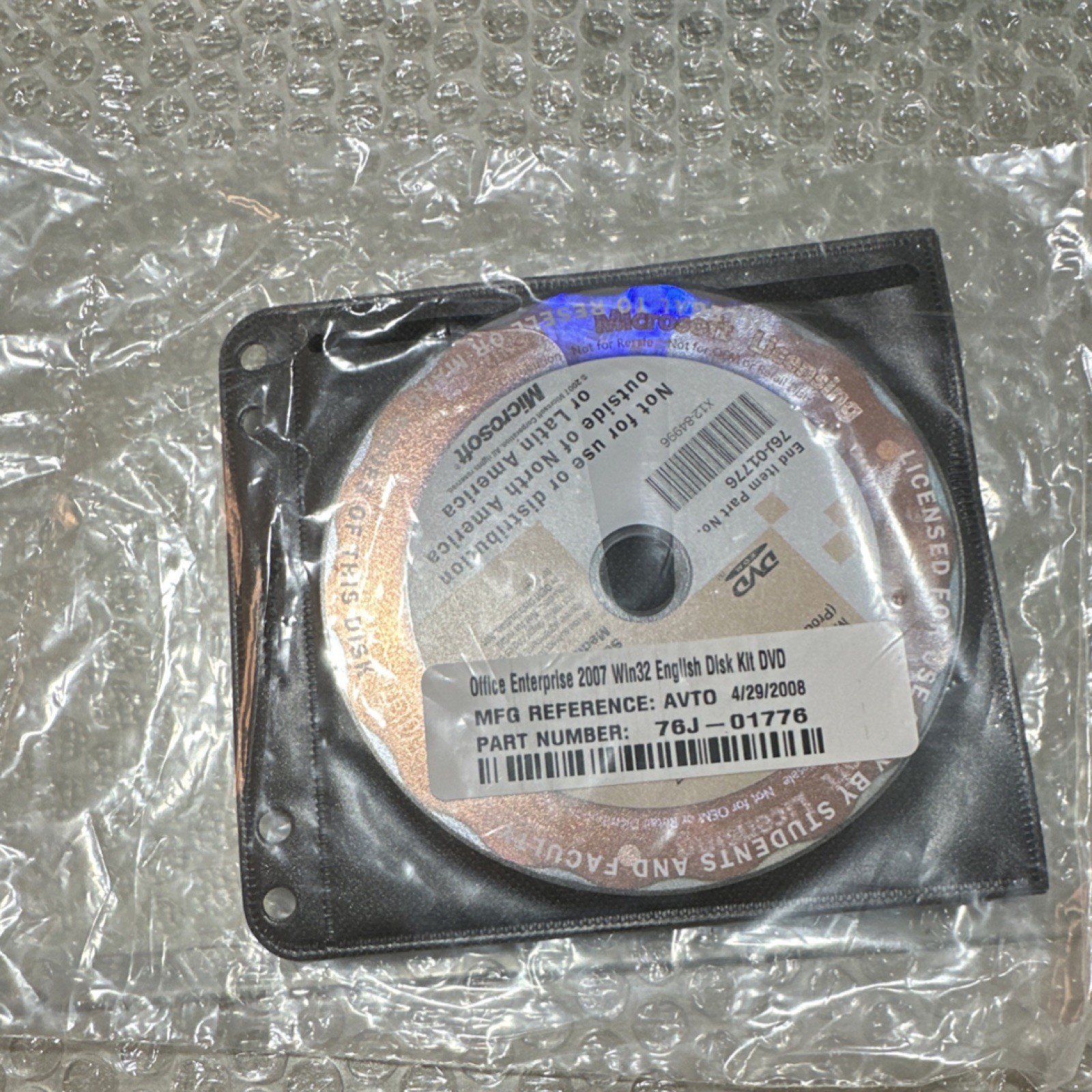 NEW SEALED Microsoft Office Enterprise 2007 DVD + Product Key – 76J-01776 – NOS