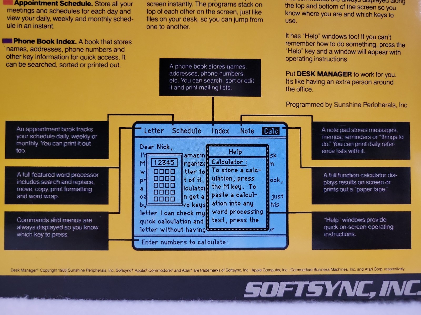 C64 Desk Manager Softsync, Inc. – Commodore 64/128 5.25 Disk – Complete
