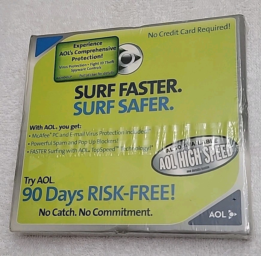 AOL CD-ROM America Online Software Surf Faster Factory Sealed 50 Free Games