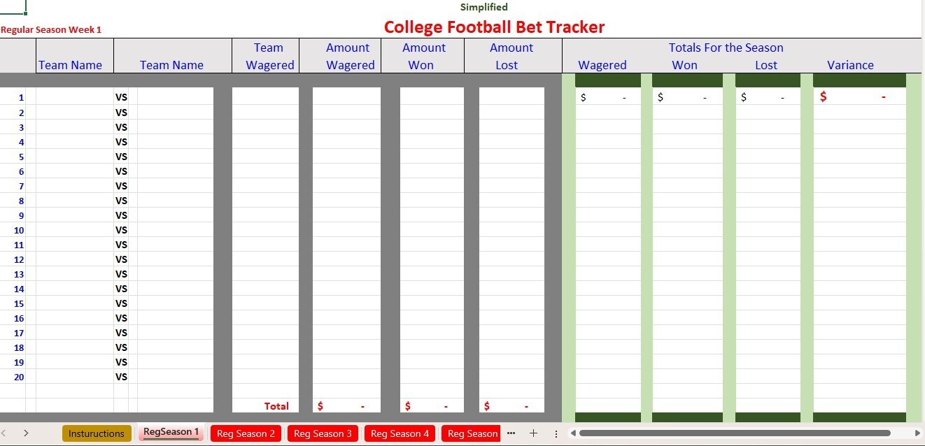 College Football Bet Tracker, Excel Spreadsheet PC or Android BOGO See Descript.