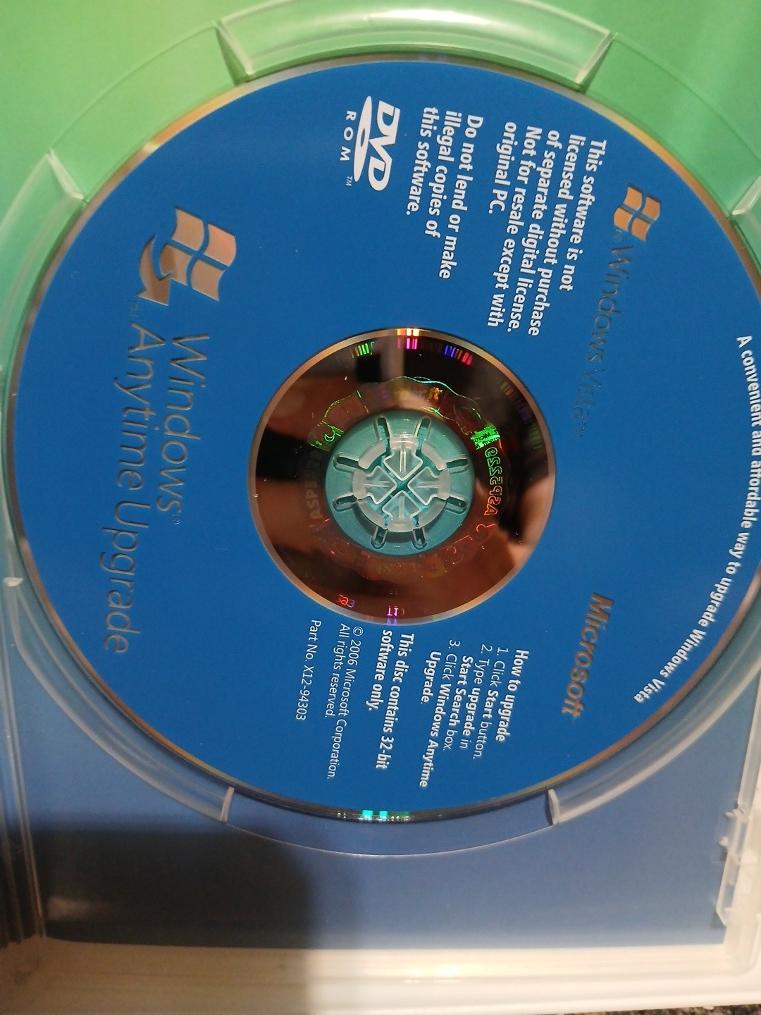 Microsoft Windows Vista Anytime Upgrade Disc And Case – 32 Bit