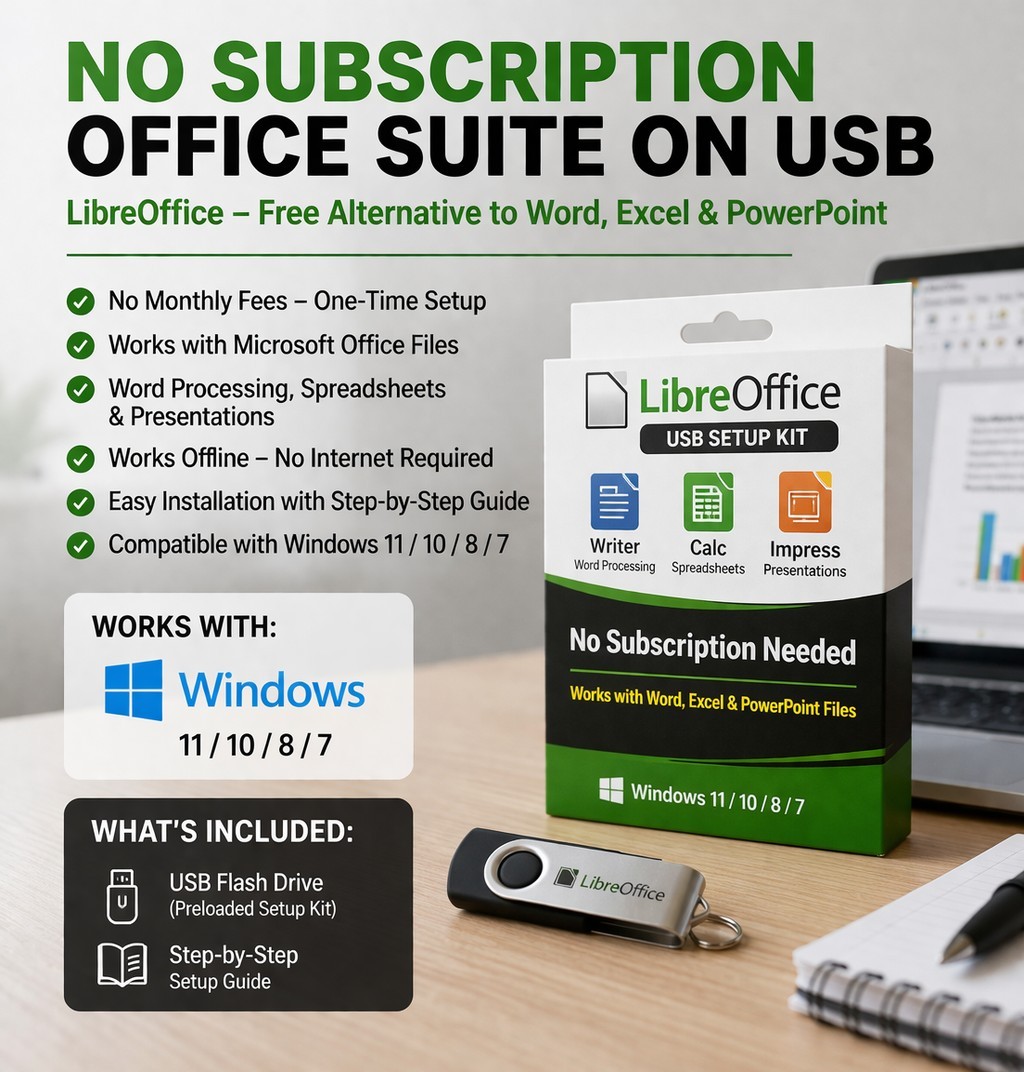 LibreOffice USB No Subscription Office Suite Word Excel PowerPoint Alt | Easy