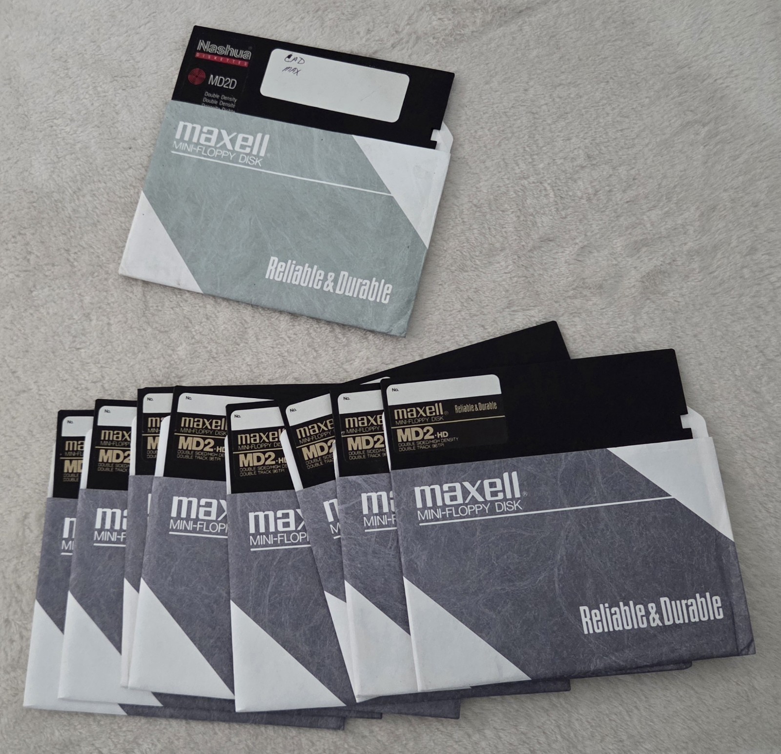 Lot of 9 Vintage 5-1/4 Inch Floppy Disks Double Sided High Density Maxell