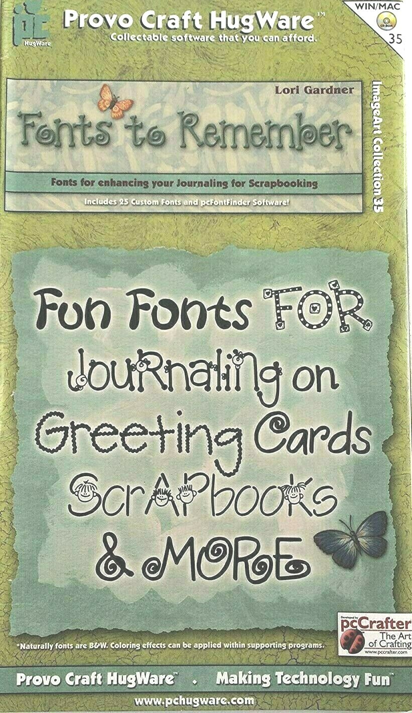 HUGWARE FONTS TO REMEMBER 25 Fonts Parry Gardner SCRAPBOOK CARDS CRAFTS CD 35