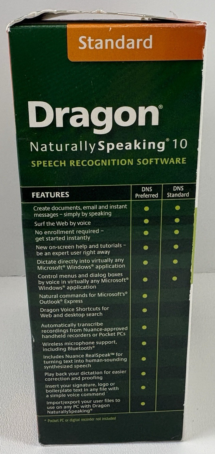 Nuance Dragon NaturallySpeaking 10 Speech Recognition Software Microphone DVD