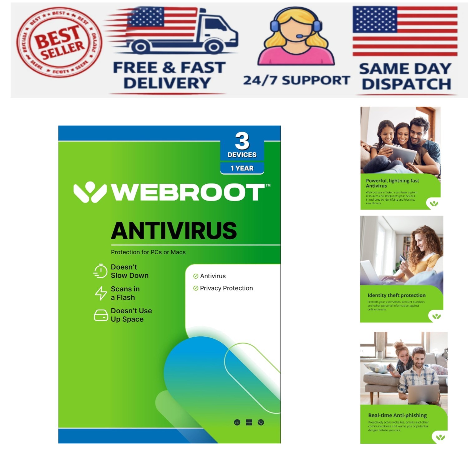 Antivirus Software 2026 | 3 Device | 1 PC/Mac with Keycard