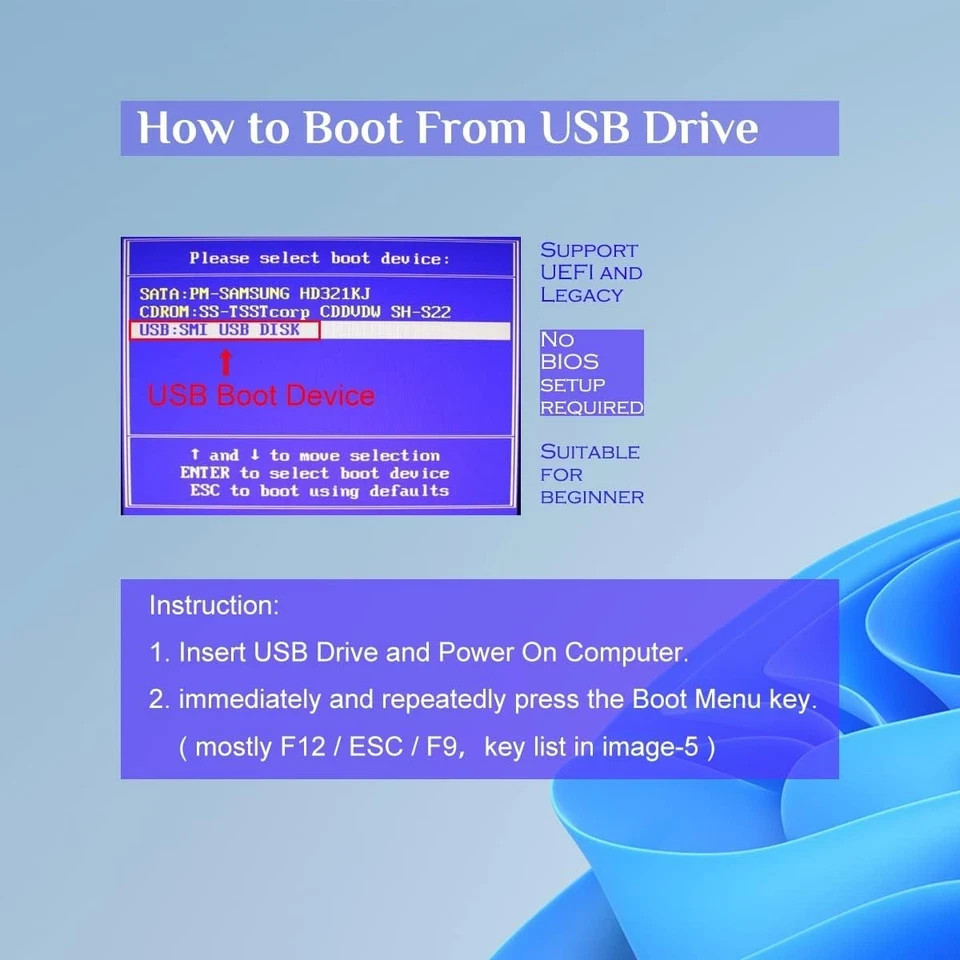 32GB Bootable Windows 10&11 USB Driver 3.2Gen For Reinstall Windows Reset New