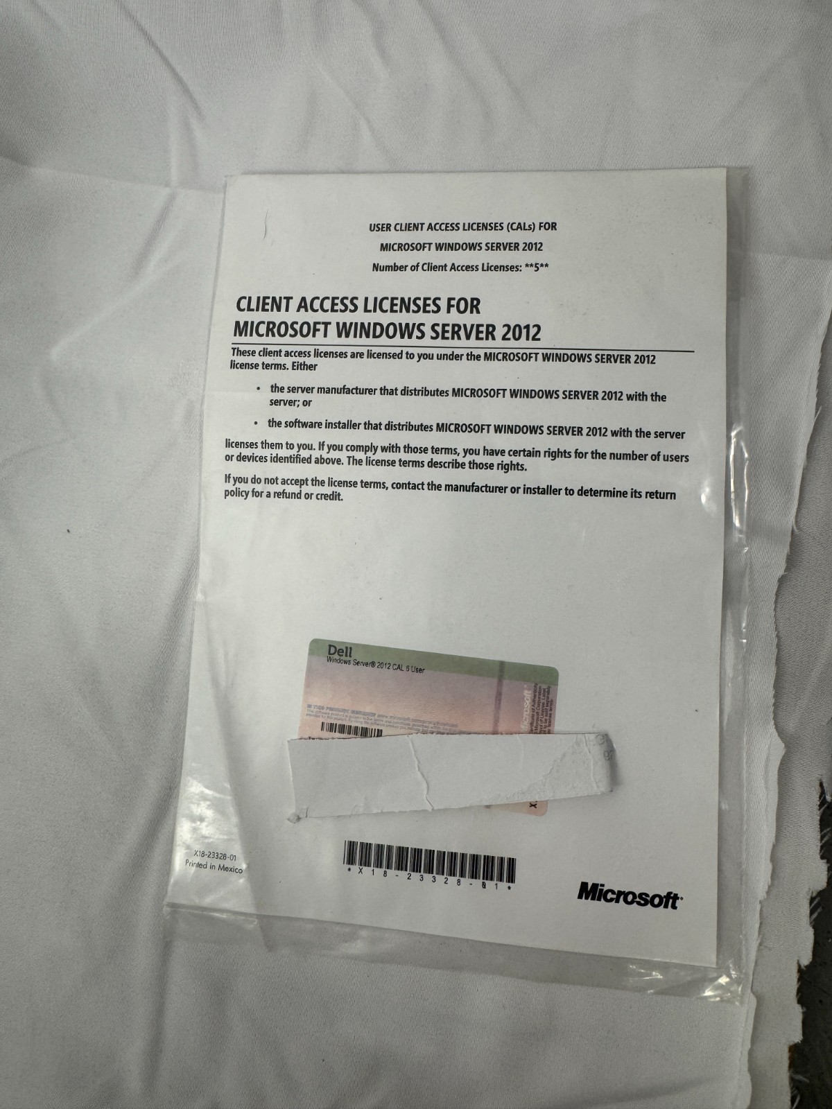 NEW Dell Client Access Licenses CAL For Microsoft Windows Server 2012 5 User