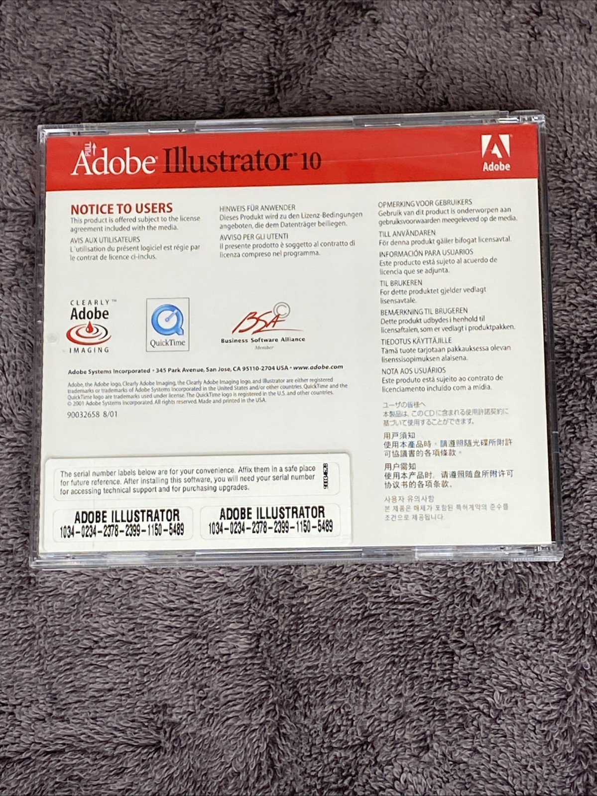 Adobe Illustrator 10 Macintosh CD with Serial Number Mac OS X and Mac OS 9